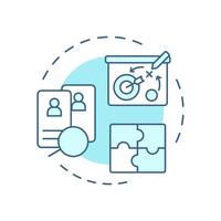 Analytics and workforce planning soft blue concept icon. Staff data. Human resource management system. Round shape line illustration. Abstract idea. Graphic design. Easy to use in presentation vector