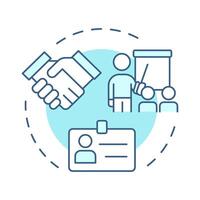 Onboarding soft blue concept icon. Integrating new employee into team. Human resource management system. Round shape line illustration. Abstract idea. Graphic design. Easy to use in brochure vector
