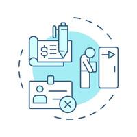 Offboarding soft blue concept icon. Employee termination from organization. Operational HR purpose. Round shape line illustration. Abstract idea. Graphic design. Easy to use in brochure vector