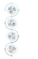 HRIS infographic vertical sequence. Human resource information system. Employees work for company. Visualization infochart with 4 steps. Circles workflow vector