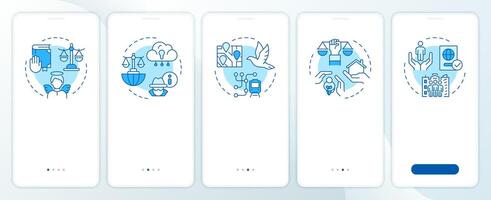 Law security right blue onboarding mobile app screen. Walkthrough 5 steps editable graphic instructions with linear concepts. UI, UX, GUI template vector