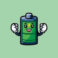 Cartoon battery character with arms up and smiling vector