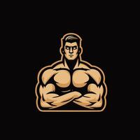 A muscular man with arms crossed on a black background vector