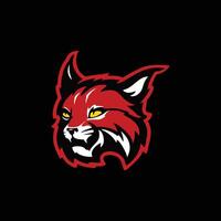 A red and black cat head on a black background vector