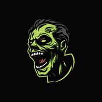 A green zombie head with teeth on a black background vector