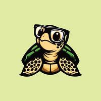 A turtle wearing glasses on a green background vector