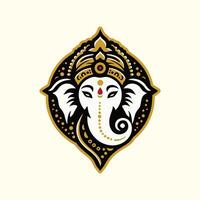 An elephant head with a gold and black design vector