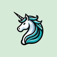 A unicorn head logo with a blue and white color scheme vector