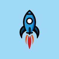 A rocket is flying through the air in a blue background vector