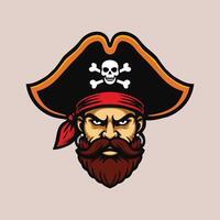 The pirate mascot head with a beard and a skull vector