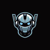 A robot head with blue eyes on a black background vector