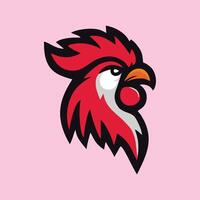 A red rooster head on a pink background vector