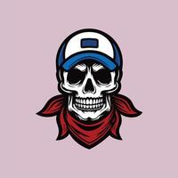 Skull wearing a baseball cap and bandana vector
