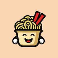 A cartoon character holding a bowl of noodles vector