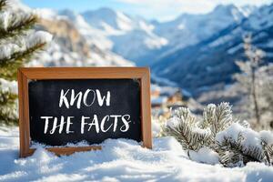 Know the facts message written on chalkboard on snow photo
