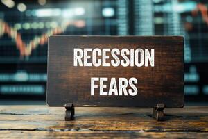 Recession fears message on a wooden sign photo