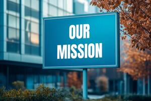 Our mission message on blue billboard photo