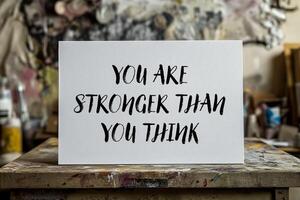 You are stronger than you think message written on white card photo
