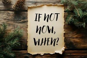 If not now when message on a vintage paper photo