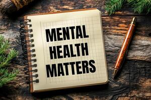 Mental health matters message written on notebook page photo