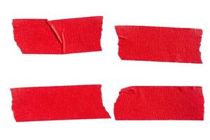 Set of red adhesive torn paper tape isolated on white background photo