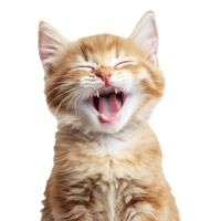 Cute ginger kitten yawning joyfully in close up png