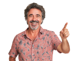 Man smiling and pointing enthusiastically indoors png