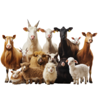 Group of farm animals in a playful setting png