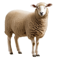 Sheep standing on white background with wool coat png