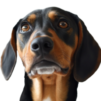 Close up view of beagle with thoughtful expression png