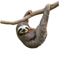 Sloth dangling from a tree branch png