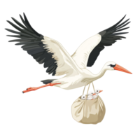 Stork carrying a bundle of joy in flight png