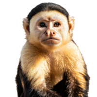 Close up view of a capuchin monkeys face png