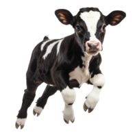 Calf jumping in playful motion on white background png