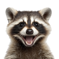 Raccoon with a joyful expression in close up png