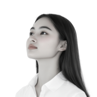 Young woman gazing upward in a studio setting png