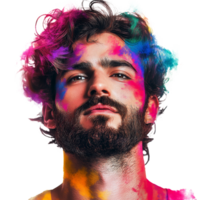 Artistic portrait of a man with colorful powder png