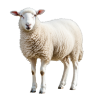 Sheep on white background with fluffy wool png
