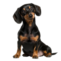 Charming black and tan dachshund looking curious png