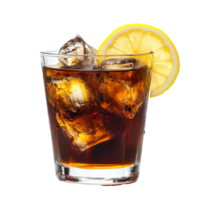 Refreshing drink with lemon slice and ice cubes png