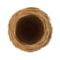 Cartoon wild bird nest from straw and twigs Top view of nest png
