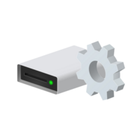 Disk drive for personal computer with gear icon Settings icon or instruction png