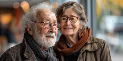 Portrait of an elderly Korean couple sitting together in a cozy indoor setting, symbolizing love, tradition, and the warmth of family bonds photo