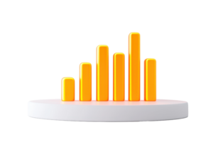 A set of vertical yellow bars representing data growth on a circular white base, illustrating an increase in metrics. png