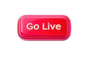 A glossy red button with the text Go Live prominently displayed in white. png