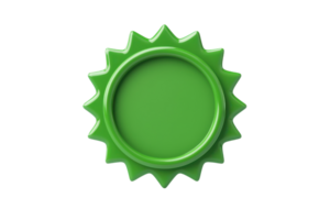 A vibrant green seal with a serrated edge, featuring a circular center designed for customization or branding. png