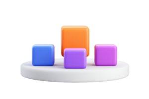 A collection of colorful geometric blocks arranged on a circular platform. png