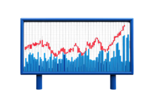A colorful line graph displaying fluctuations in data, with blue bars and a red line indicating trends over time. png