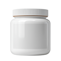 A plain white jar with a screw-on lid, designed for various contents, featuring a smooth surface and a minimalist aesthetic. png
