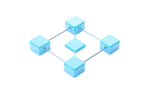 A geometric arrangement of blue blocks connected by lines, forming a network structure. png